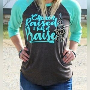 Crazy Train Church Raised Full of Praise Leopard Raglan Tee Size Small